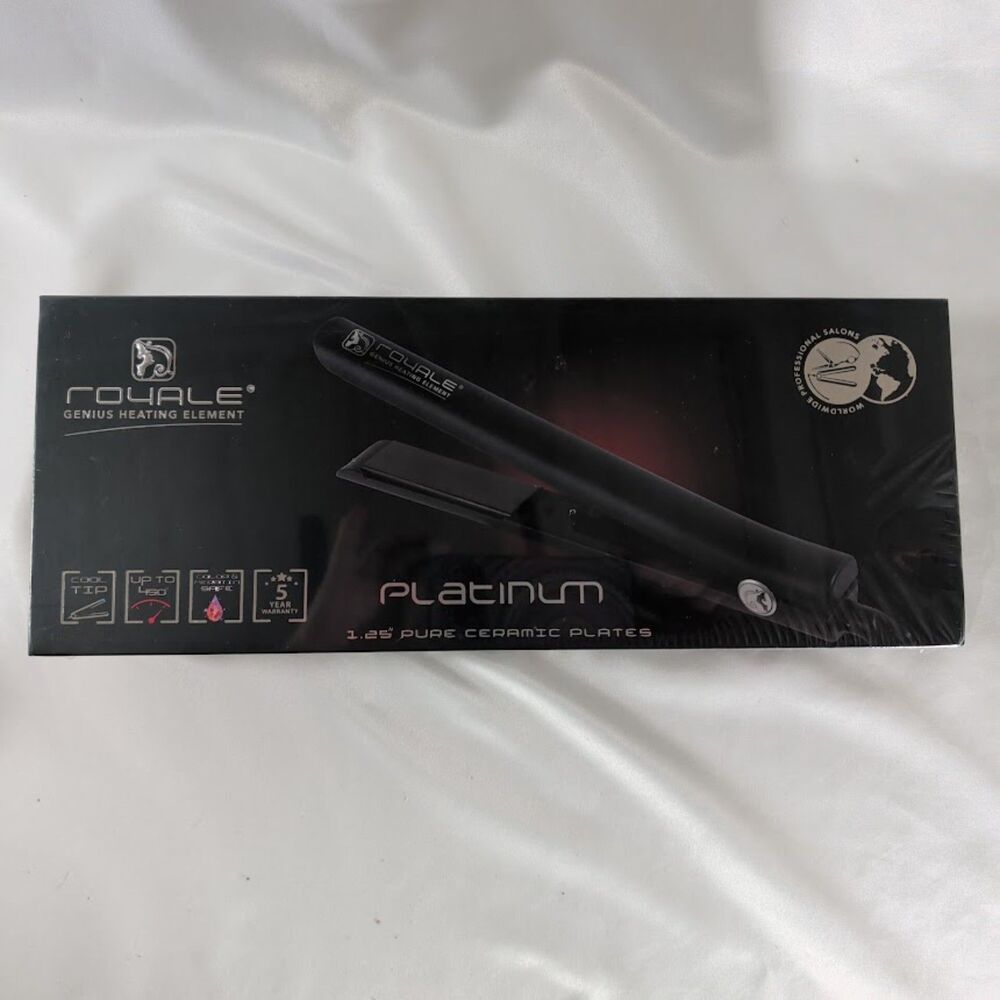 Royale Platinum 1.25" Ceramic Hair Straightener Flat Iron Dual Voltage NIB
